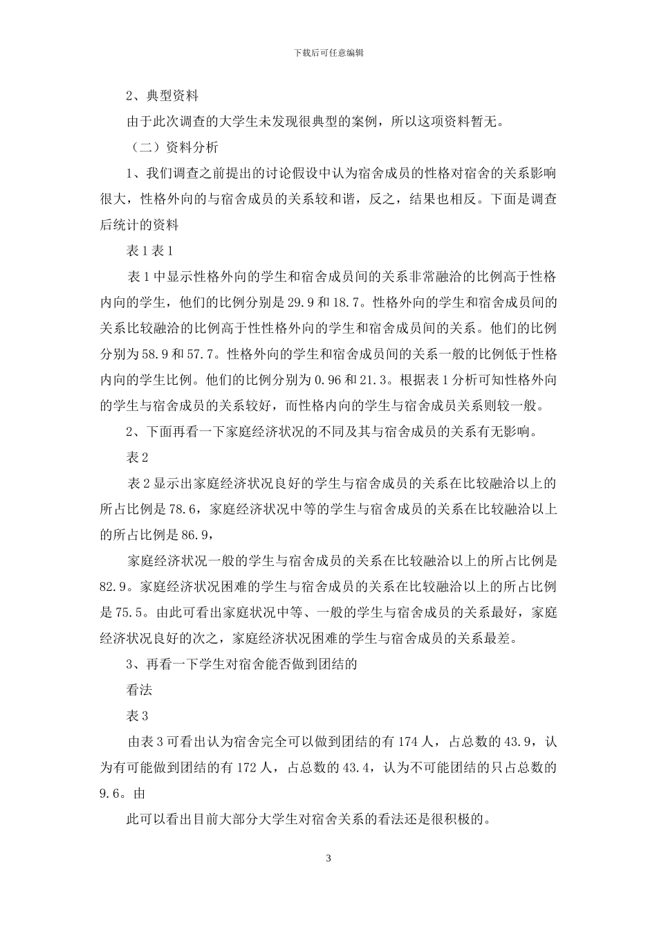 大学生宿舍内部人际关系调查报告-大学生宿舍人际关系调查报告_第3页