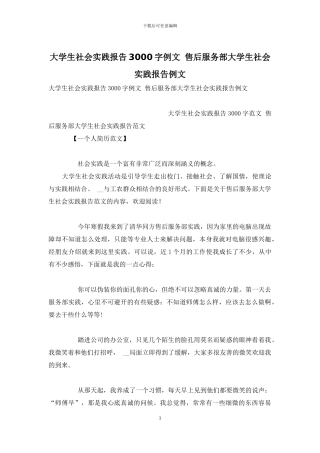 大学生社会实践报告3000字例文-售后服务部大学生社会实践报告例文