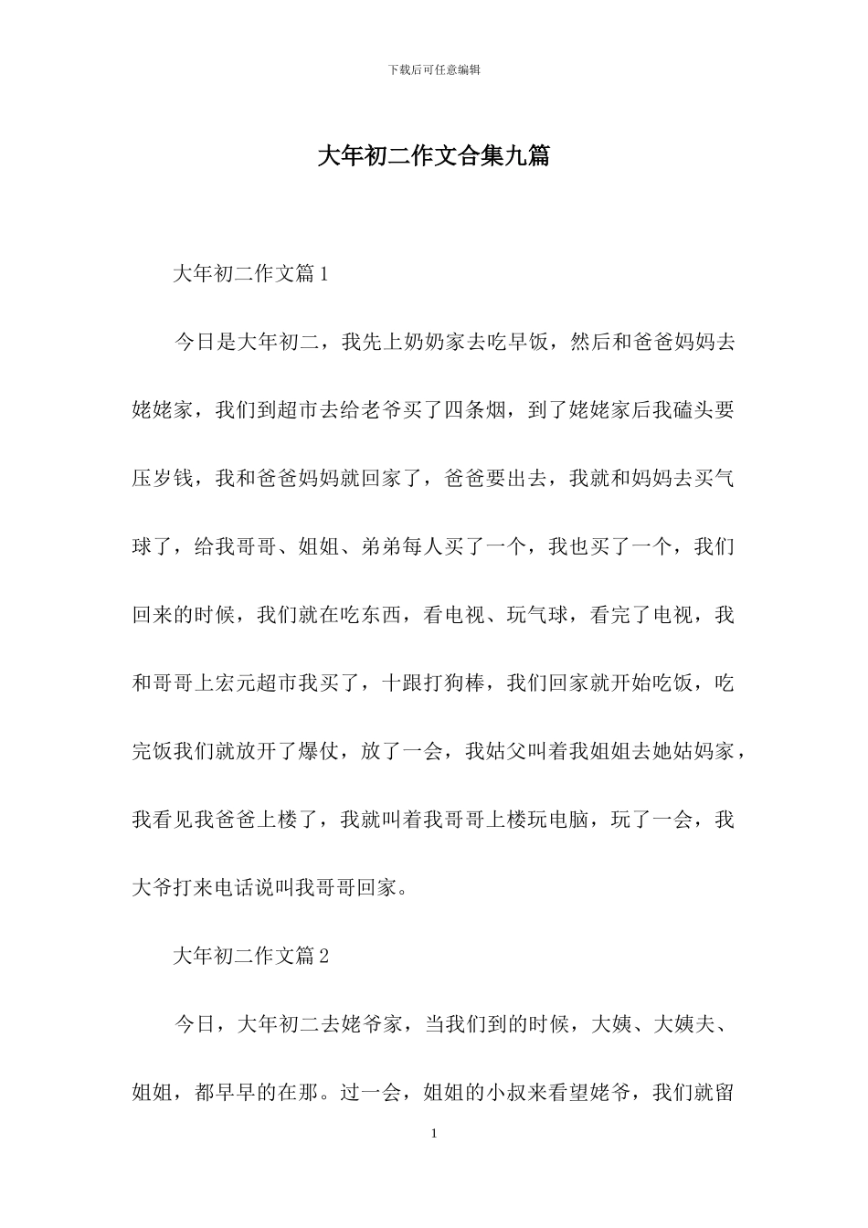 大年初二作文合集九篇_第1页