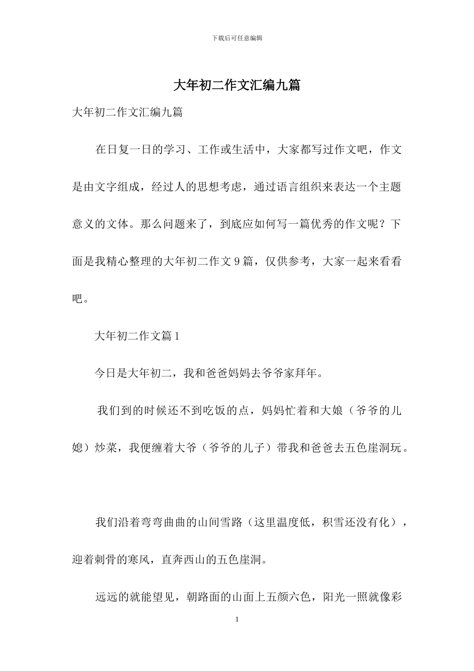 大年初二作文汇编九篇_第1页