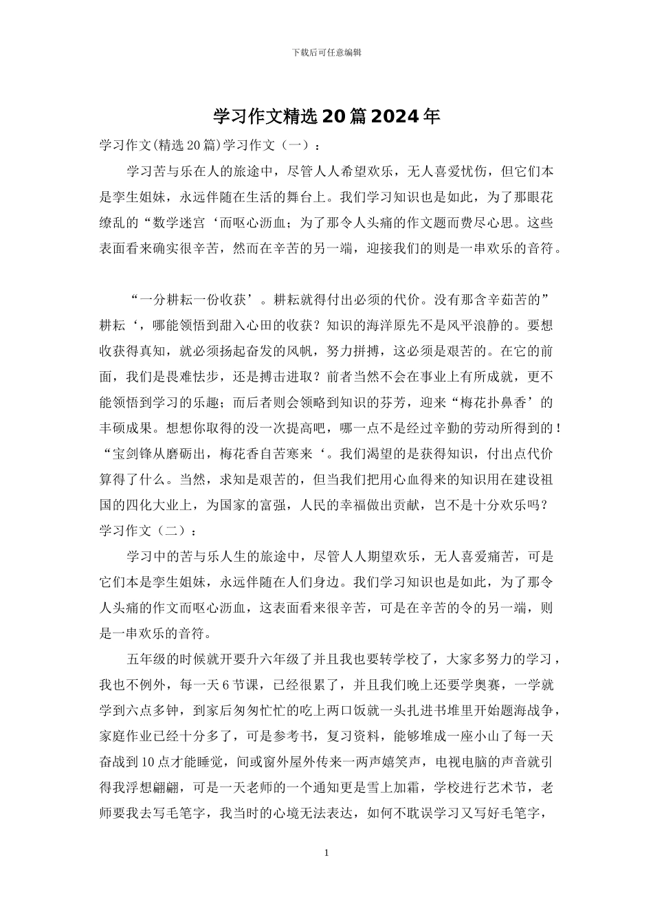 学习作文精选20篇2024年_第1页