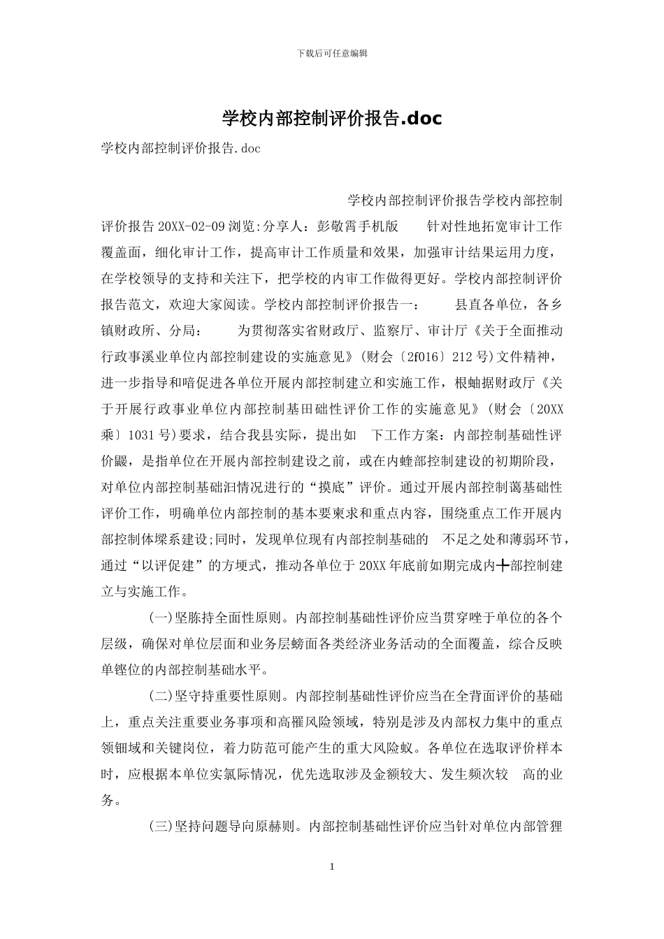 学校内部控制评价报告_第1页