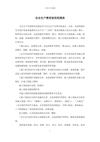 安全生产费用使用范围表