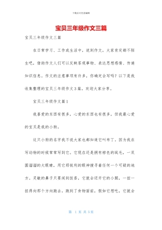 宝贝三年级作文三篇-1