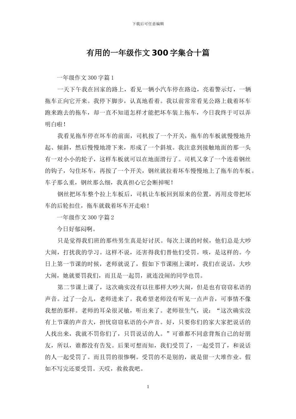 实用的一年级作文300字集合十篇_第1页