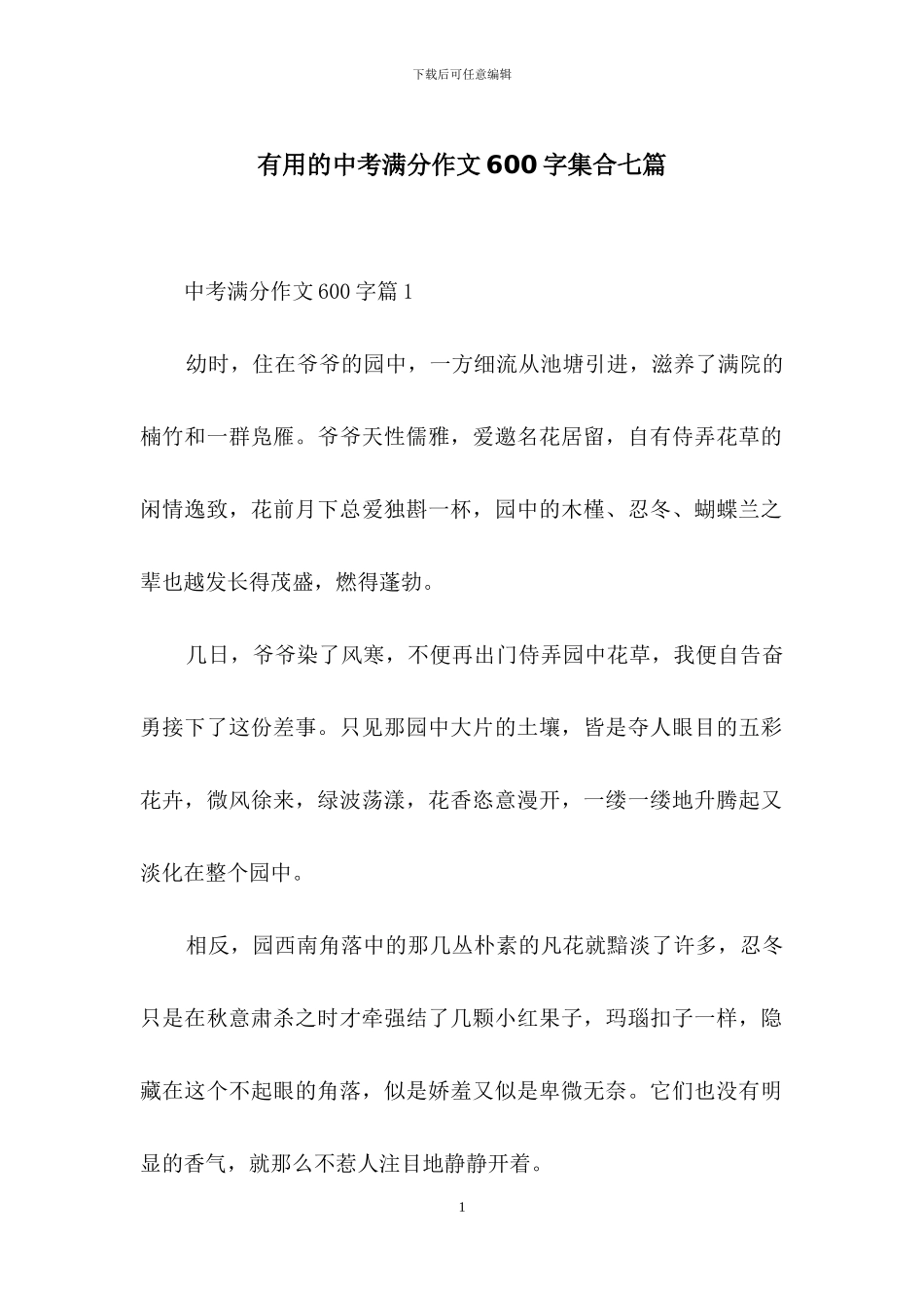 实用的中考满分作文600字集合七篇_第1页