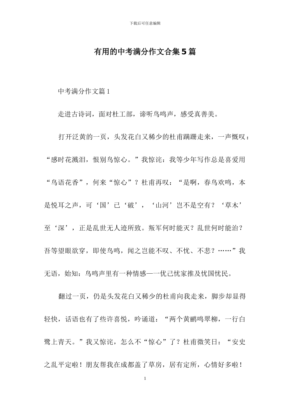 实用的中考满分作文合集5篇_第1页