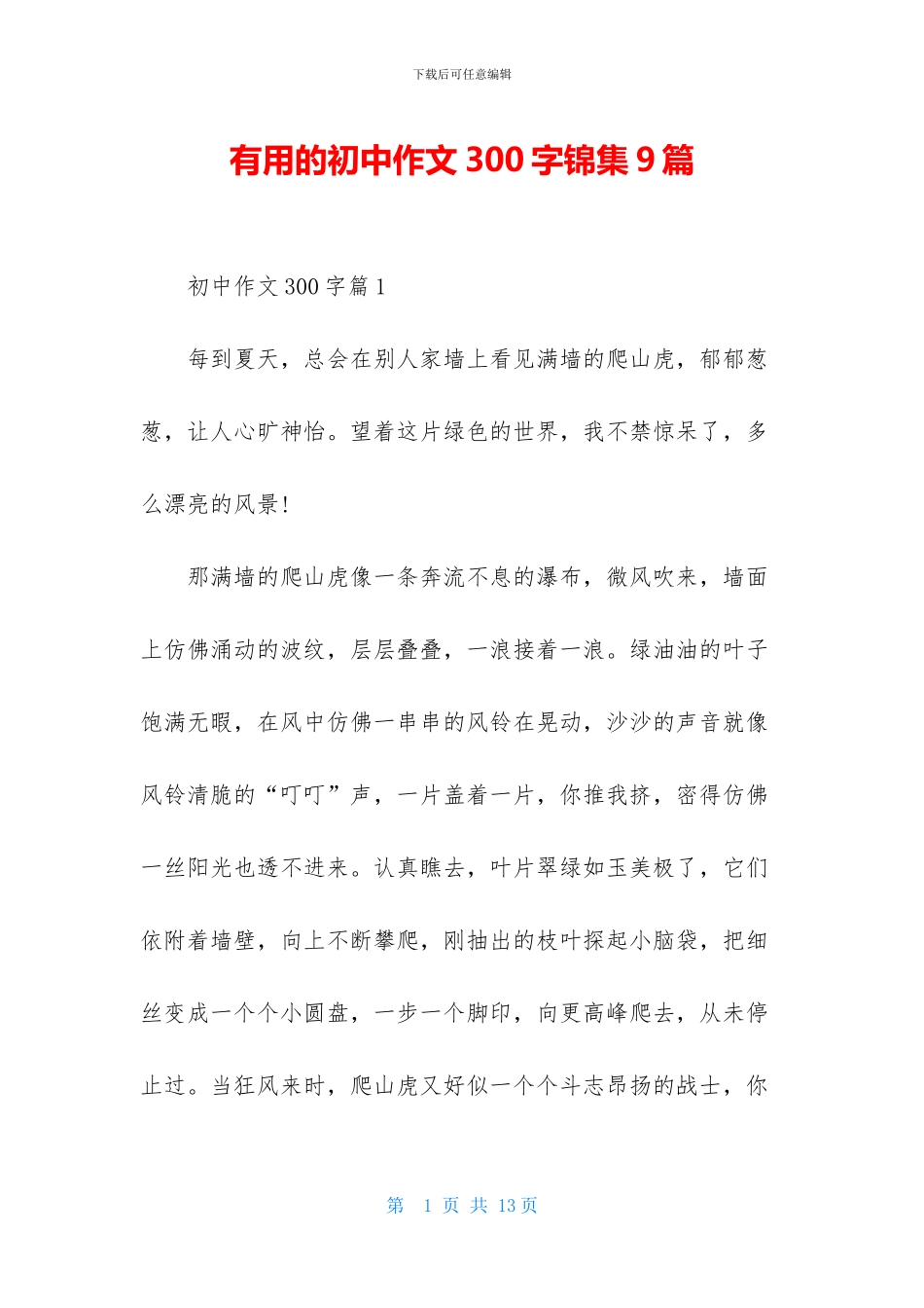 实用的初中作文300字锦集9篇_第1页