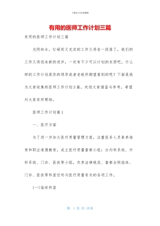 实用的医师工作计划三篇