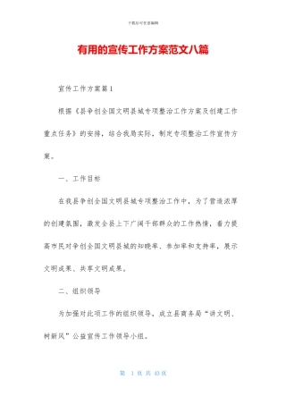 实用的宣传工作方案范文八篇