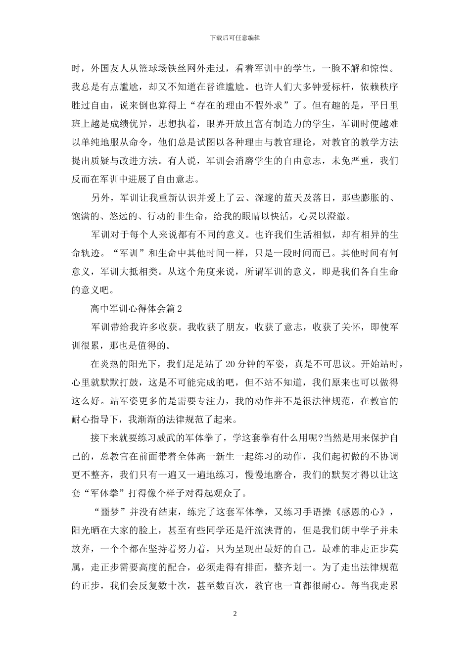 实用的高中军训心得体会锦集八篇_第2页