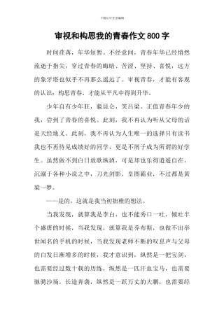 审视和构思我的青春作文800字