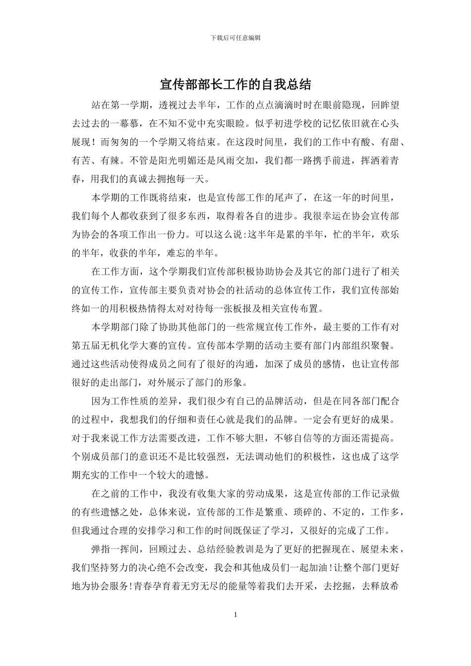 宣传部部长工作的自我总结_第1页
