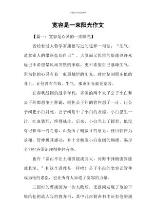 宽容是一束阳光作文