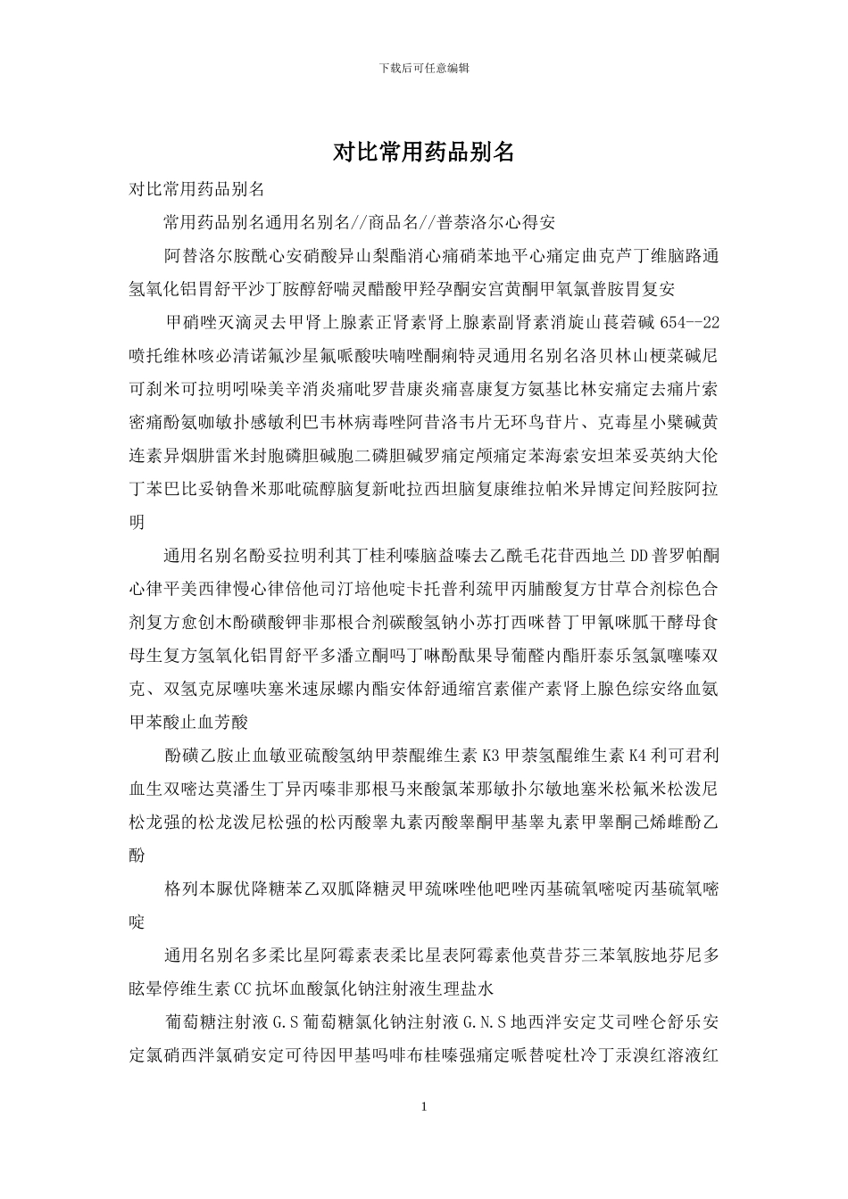 对照常用药品别名_第1页