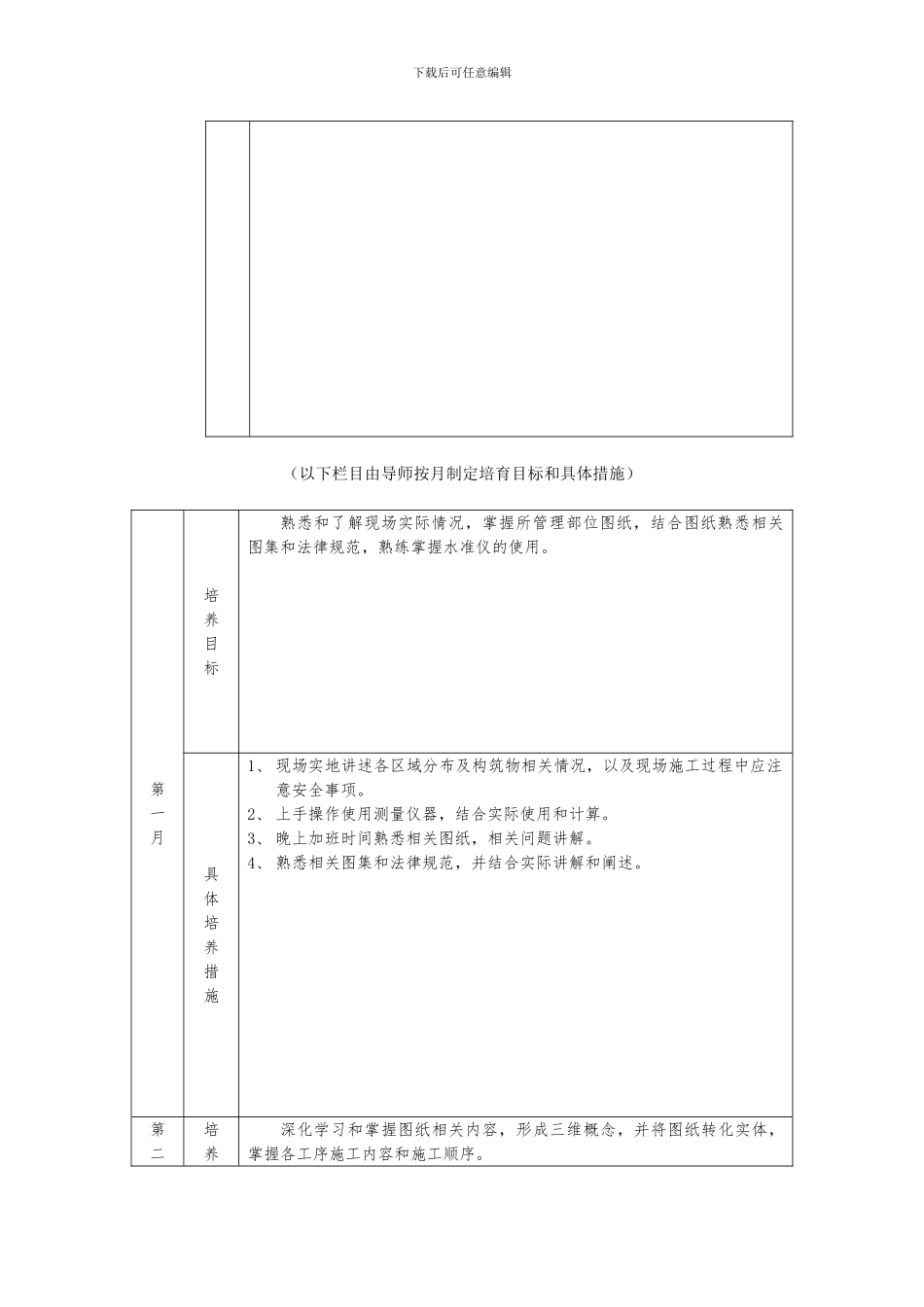 导师带徒总体培养目标及新员工培养计划安排表x袁文龙_第3页