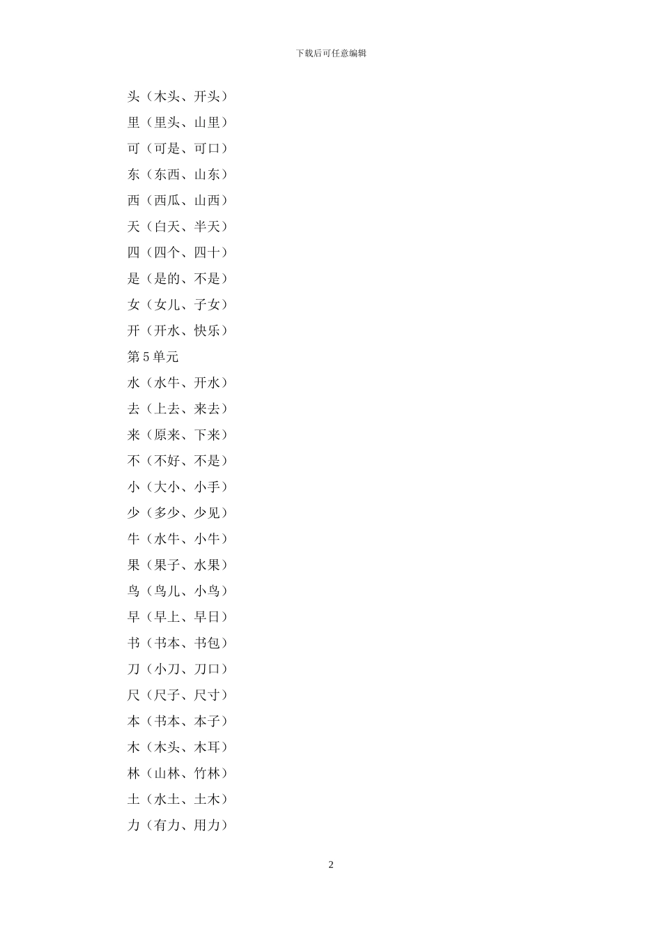 小学一年级语文上册全部知识点汇总_第2页