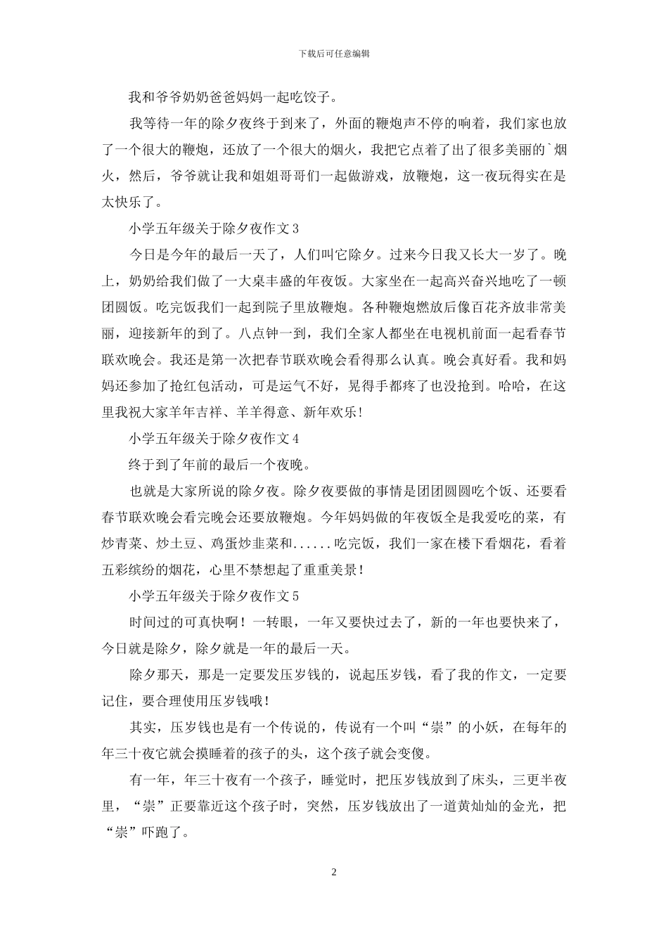 小学五年级关于除夕夜作文_第2页