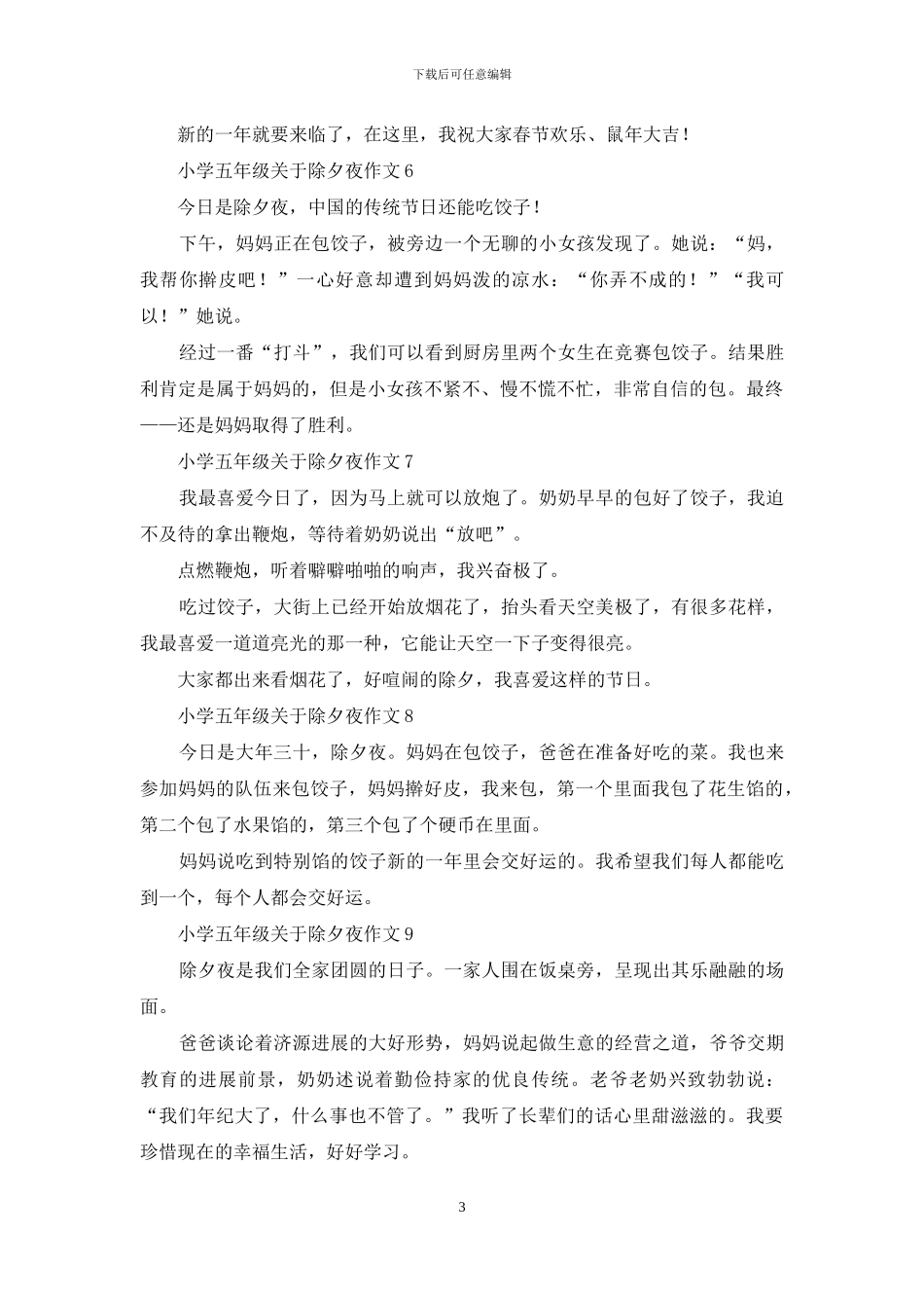 小学五年级关于除夕夜作文_第3页