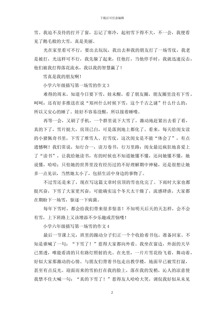 小学六年级描写第一场雪的作文_第2页