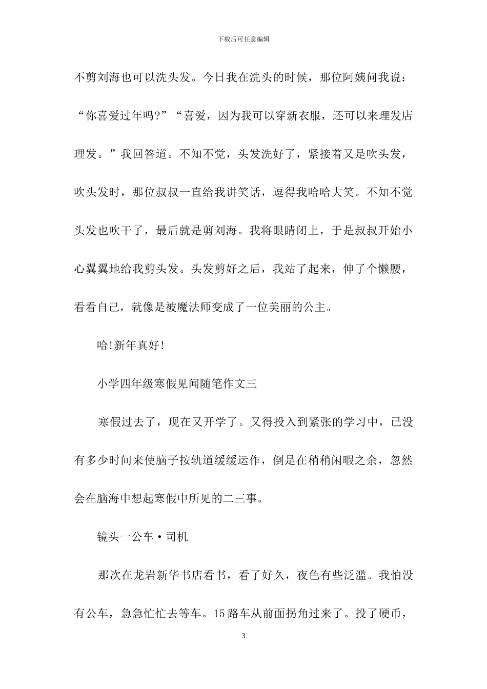 小学四年级寒假见闻随笔作文五篇2024_第3页
