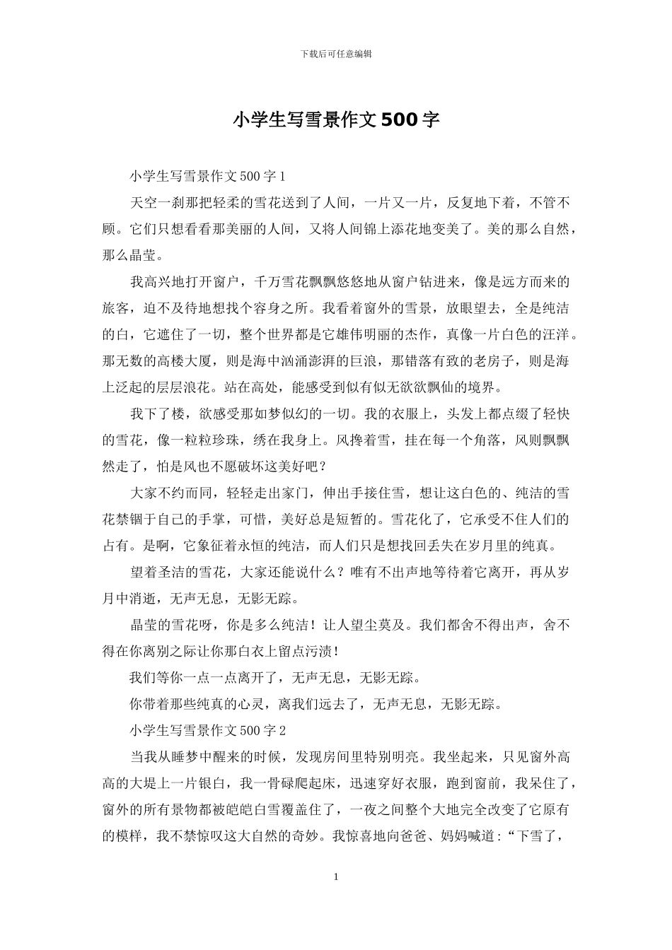 小学生写雪景作文500字_第1页