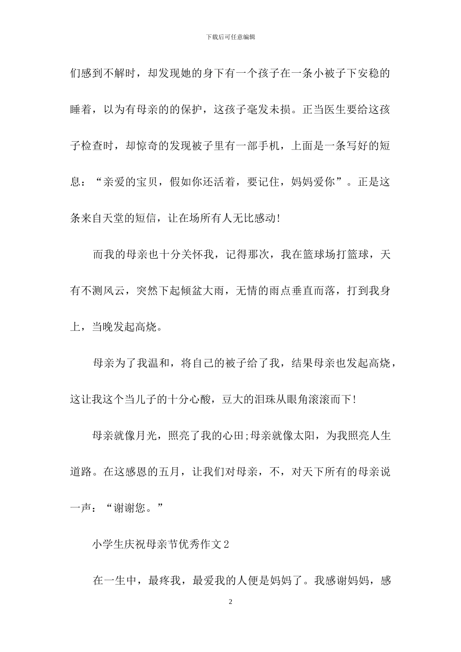 小学生庆祝母亲节优秀作文650字范本共五篇--2024_第2页