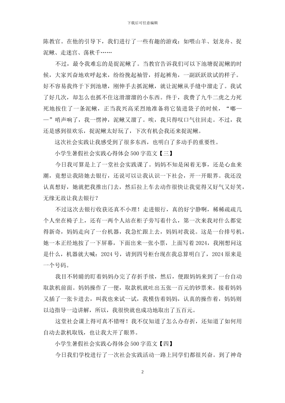 小学生暑假社会实践心得体会500字范文_第2页