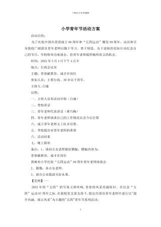小学青年节活动方案
