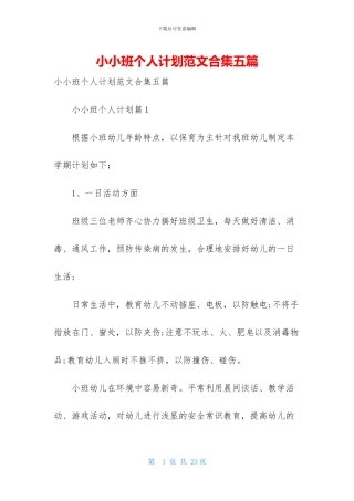 小小班个人计划范文合集五篇