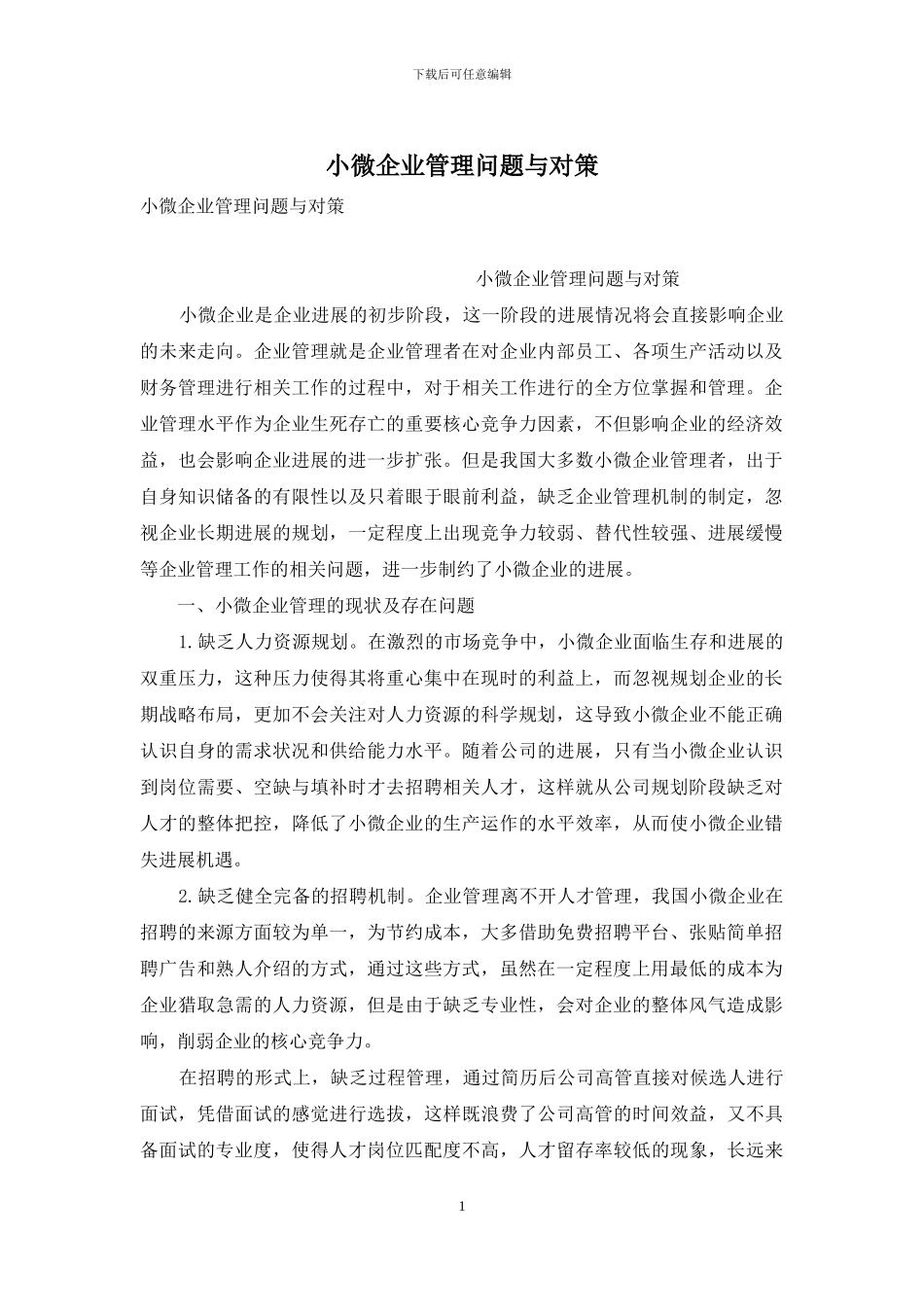 小微企业管理问题与对策_第1页