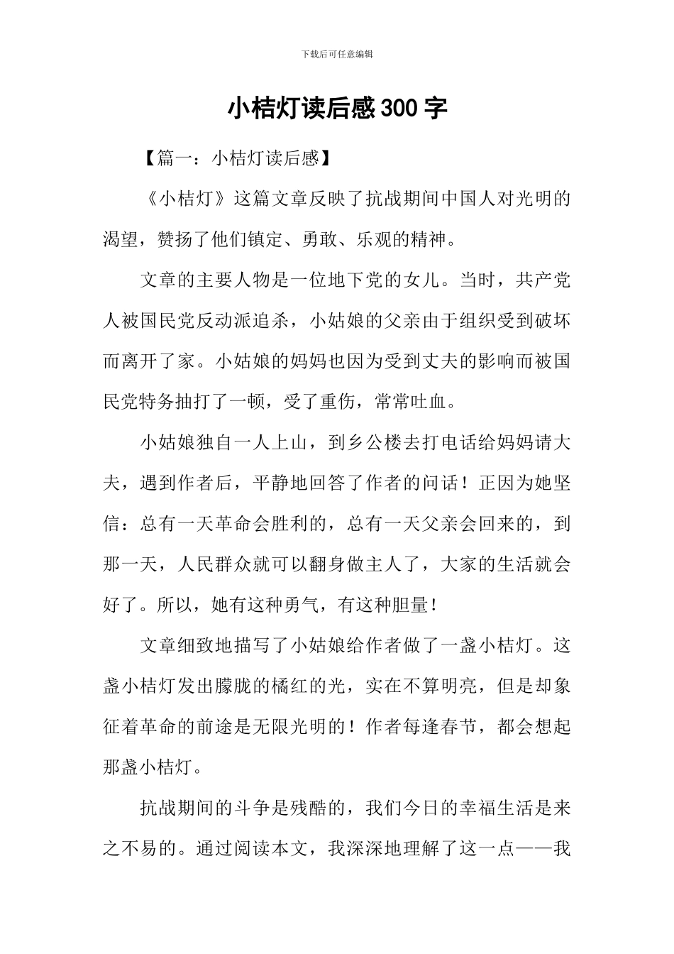 小桔灯读后感300字_第1页