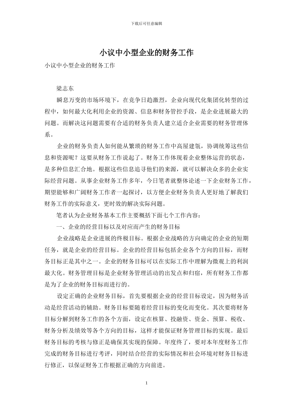小议中小型企业的财务工作_第1页