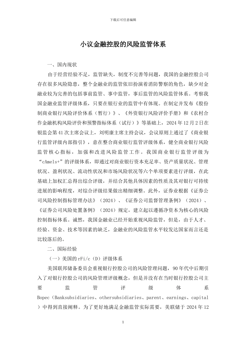 小议金融控股的风险监管体系_第1页