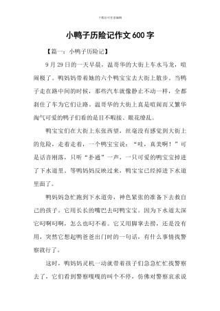 小鸭子历险记作文600字