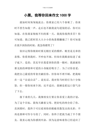 小黑-我等你回来作文1000字