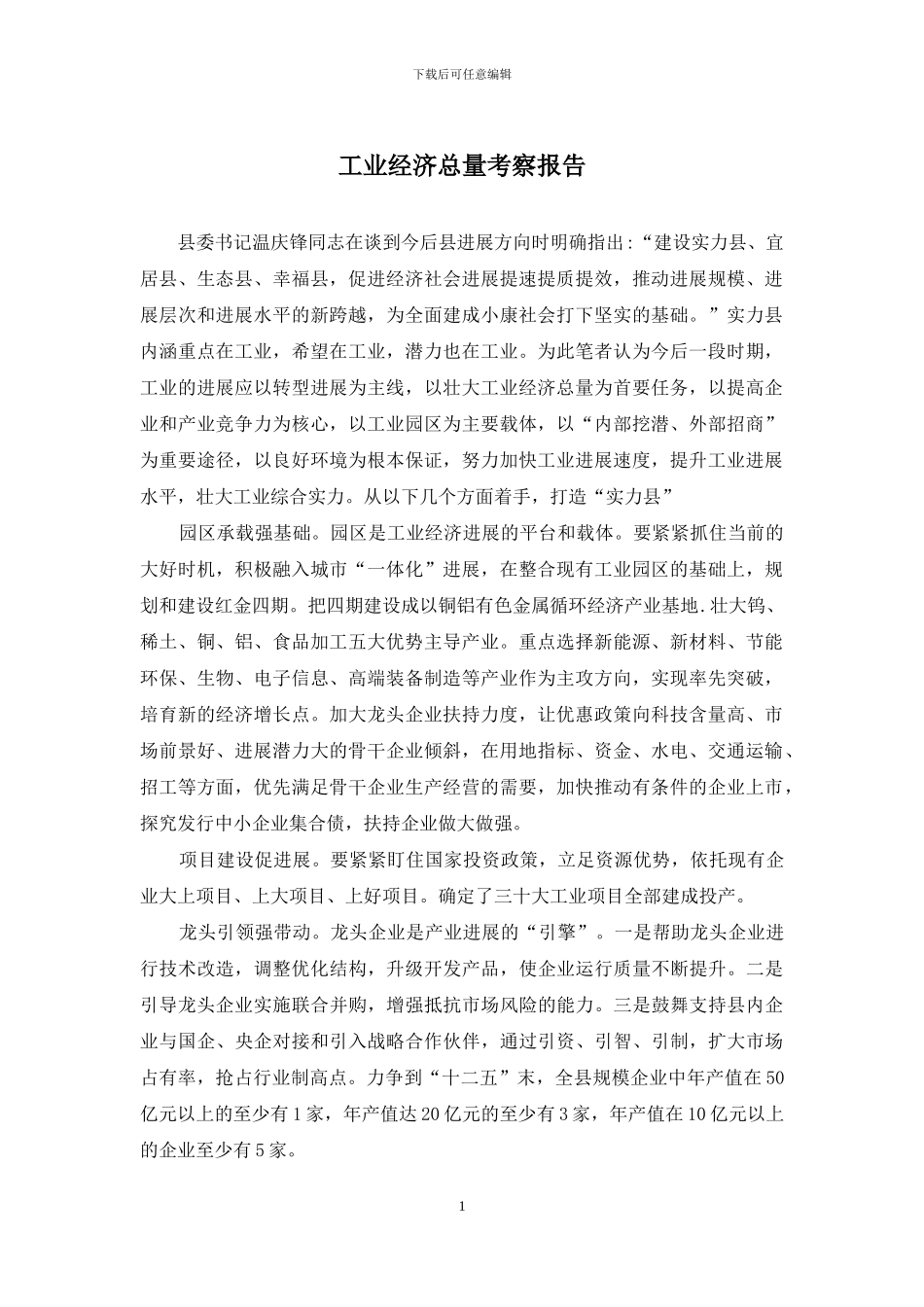 工业经济总量考察报告_第1页