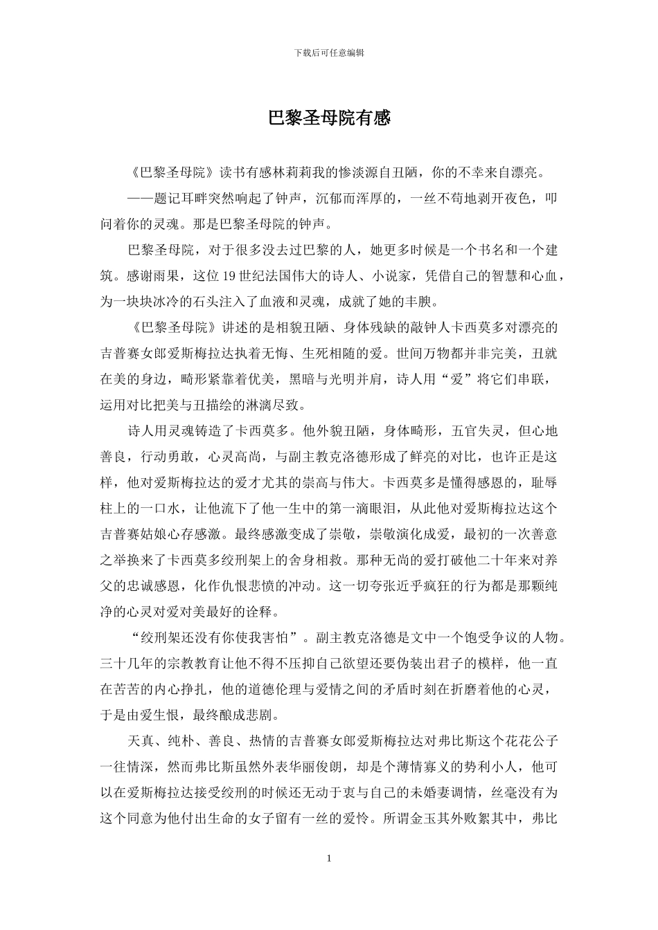巴黎圣母院有感_第1页