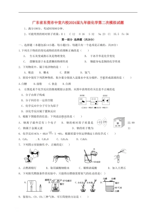 广东省东莞市中堂六校2024届九年级化学第二次模拟试题