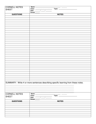 康奈尔笔记表格模板