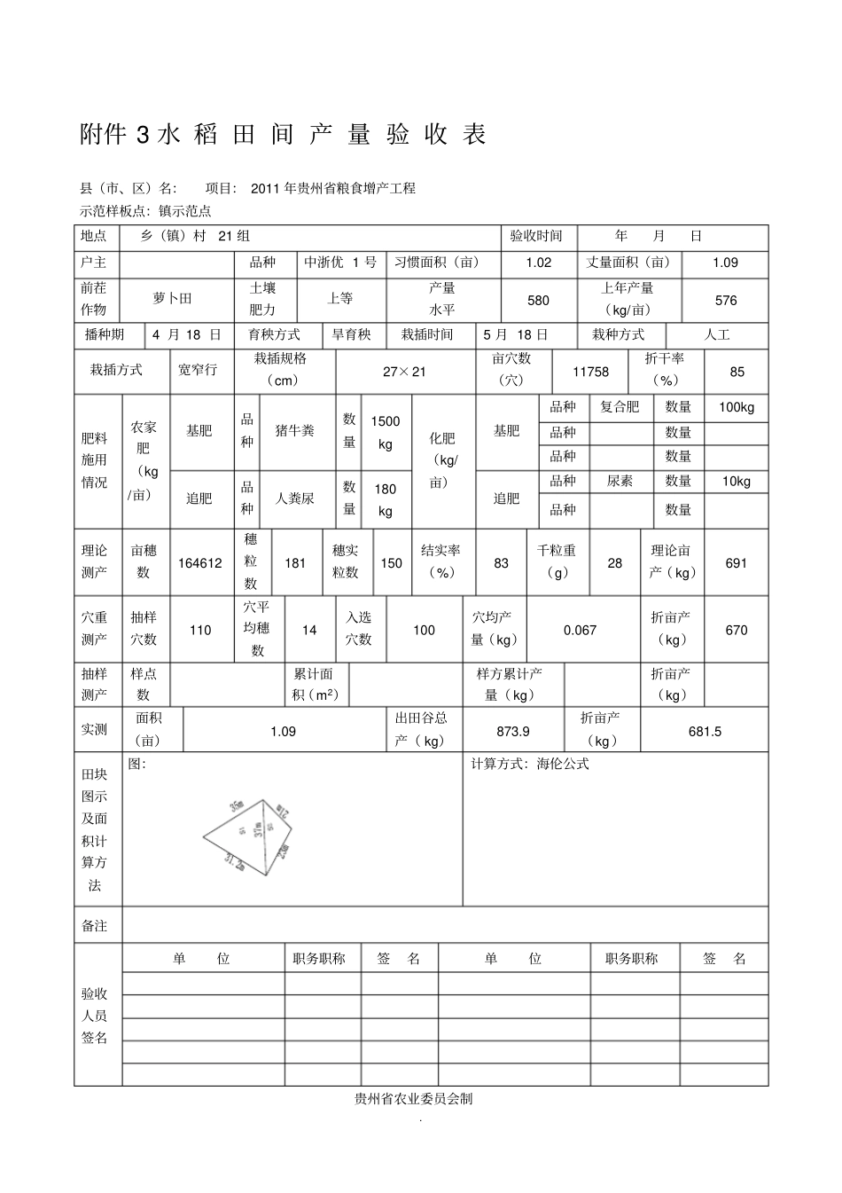 水稻田间产量验收表_第1页