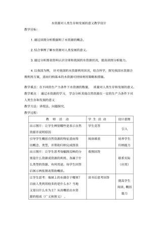 水资源对人类生存和发展的意义教学设计