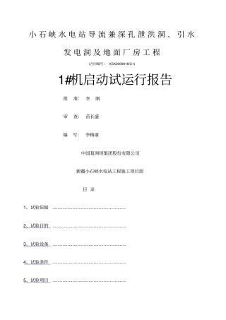 水轮发电机组启动验收报告