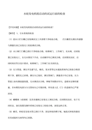 水轮发电机组启动的试运行前的检查