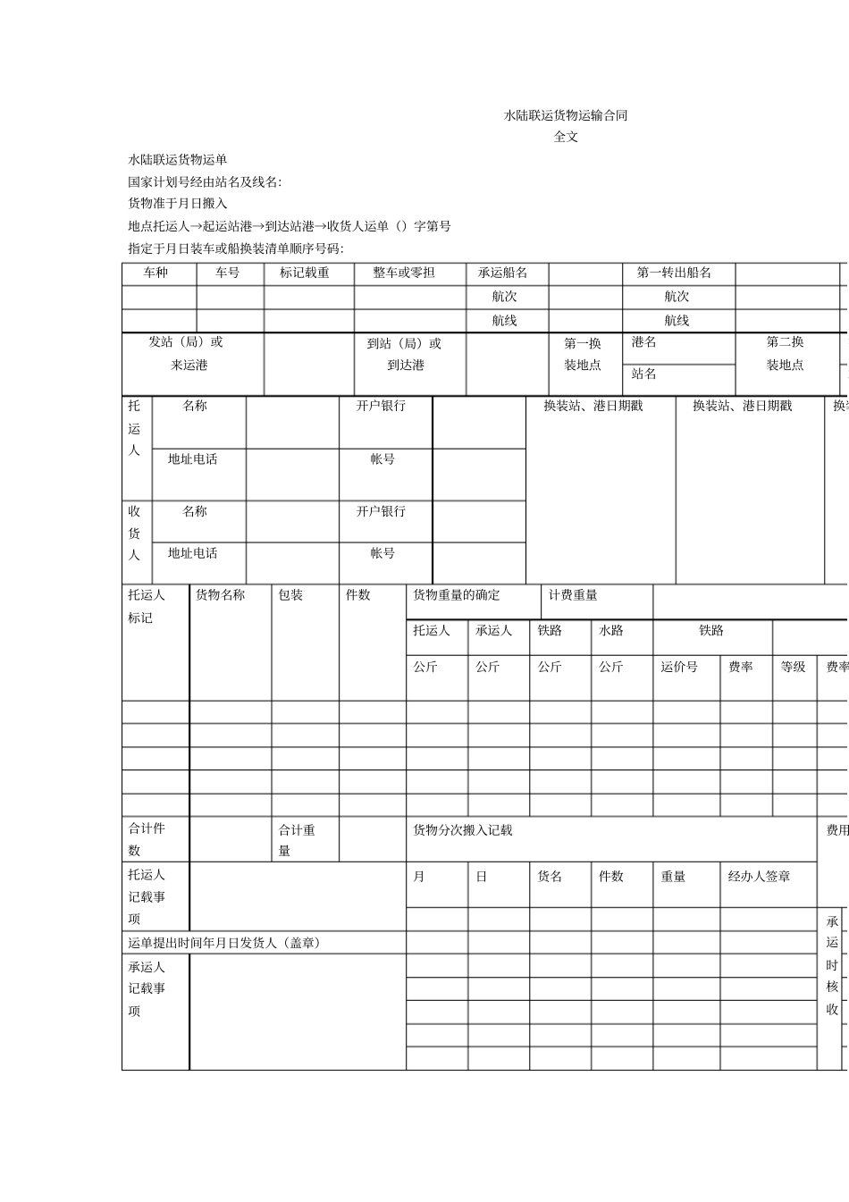 水陆联运货物运输合同模板_第1页