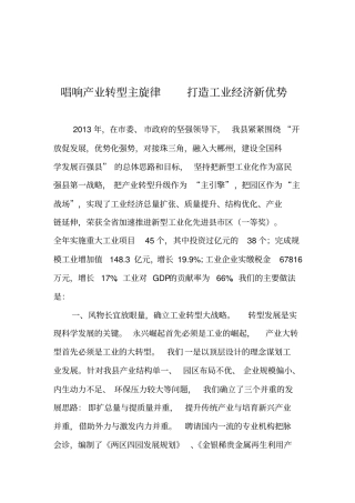 永兴产业转型升级典型发言材料