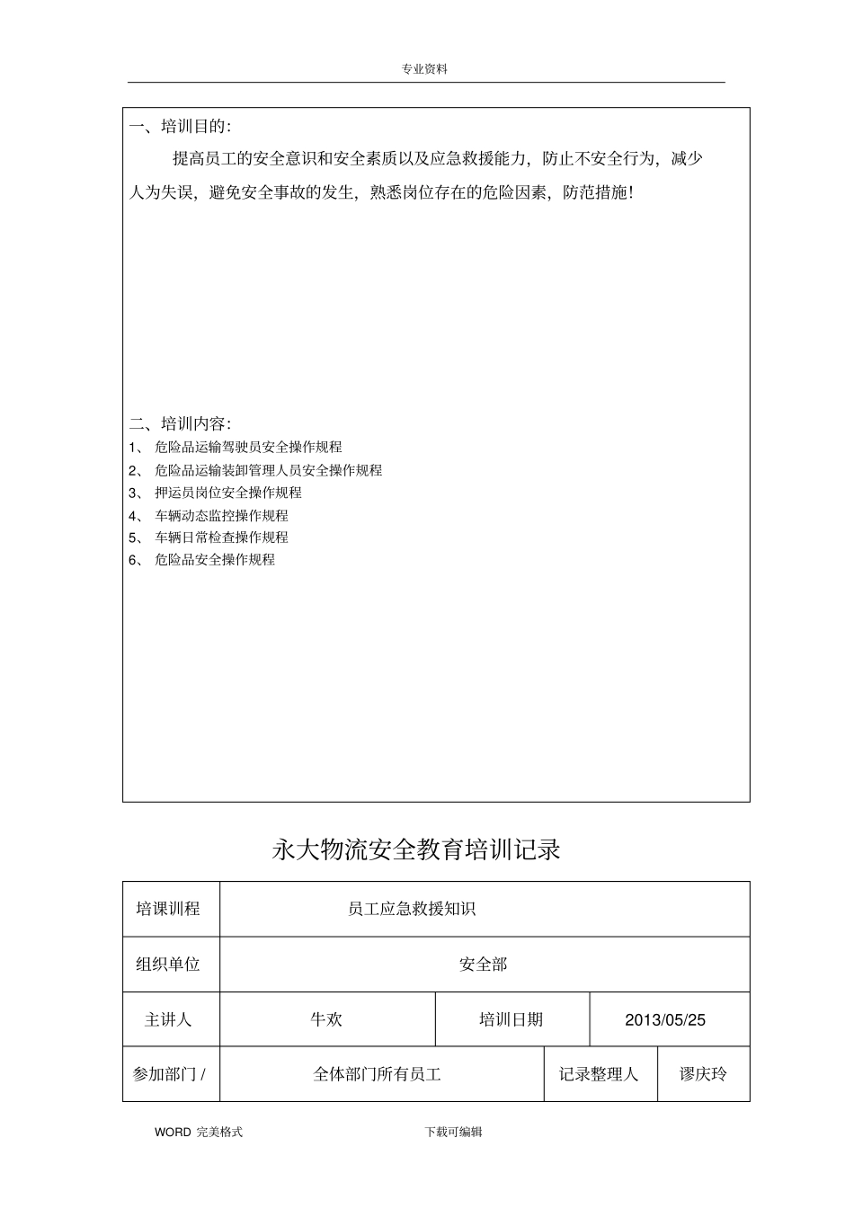 永大物流安全教育培训记录文本_第3页