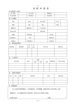 求职申请表非常实用