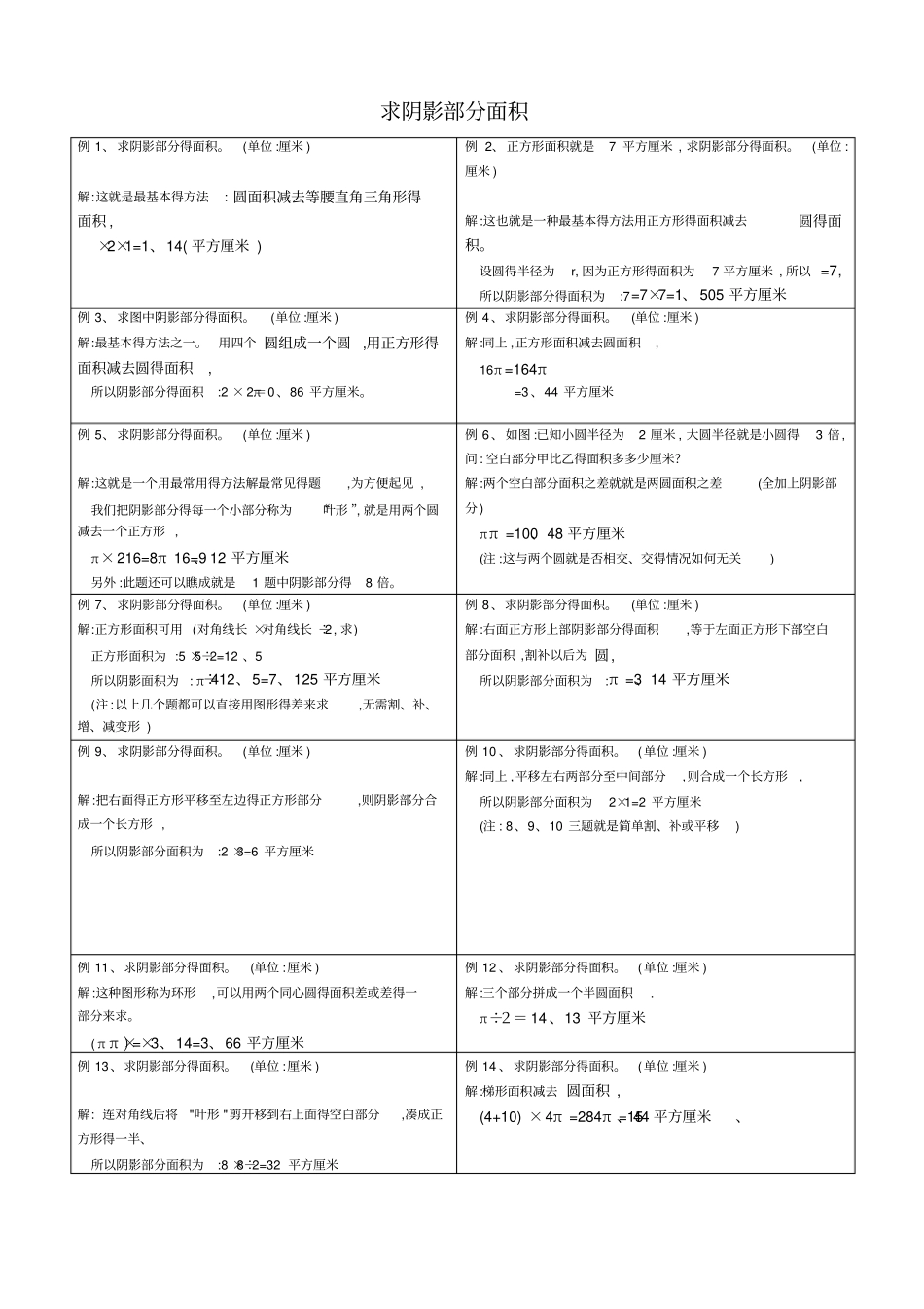 求阴影部分面积试题和答案_第1页