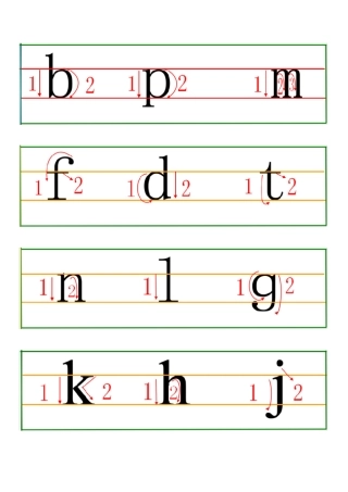 汉语拼音书写格式四线三格及笔顺